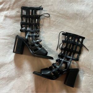 Sol Sana Black Leather Cage Heel